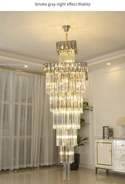Beuil | High-end Villa Staircase Square Crystal Chandelier, Smoke Gray, H98.4"By Miron Demid LLC