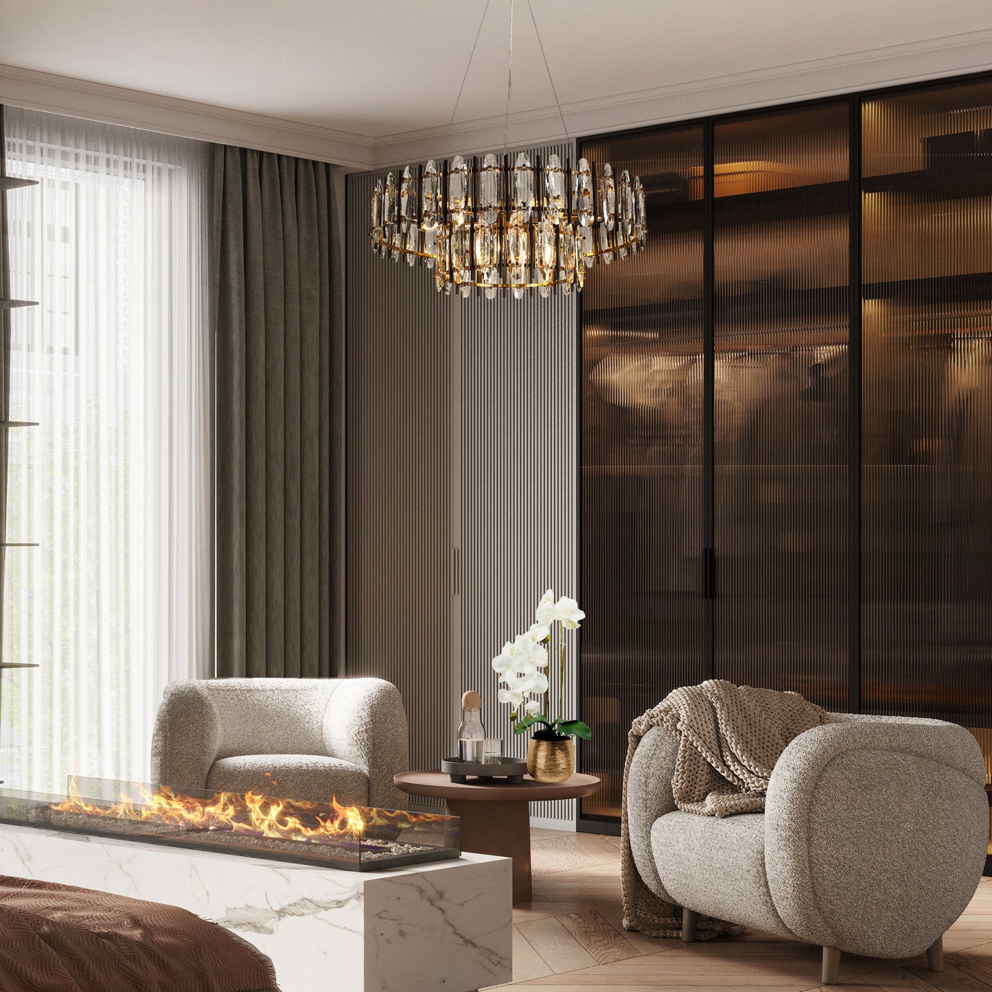 LNC Noctiflorous Gold Modern Tiered Crystal Lighting Fixture, 2-Tier ChandelierBy LNC