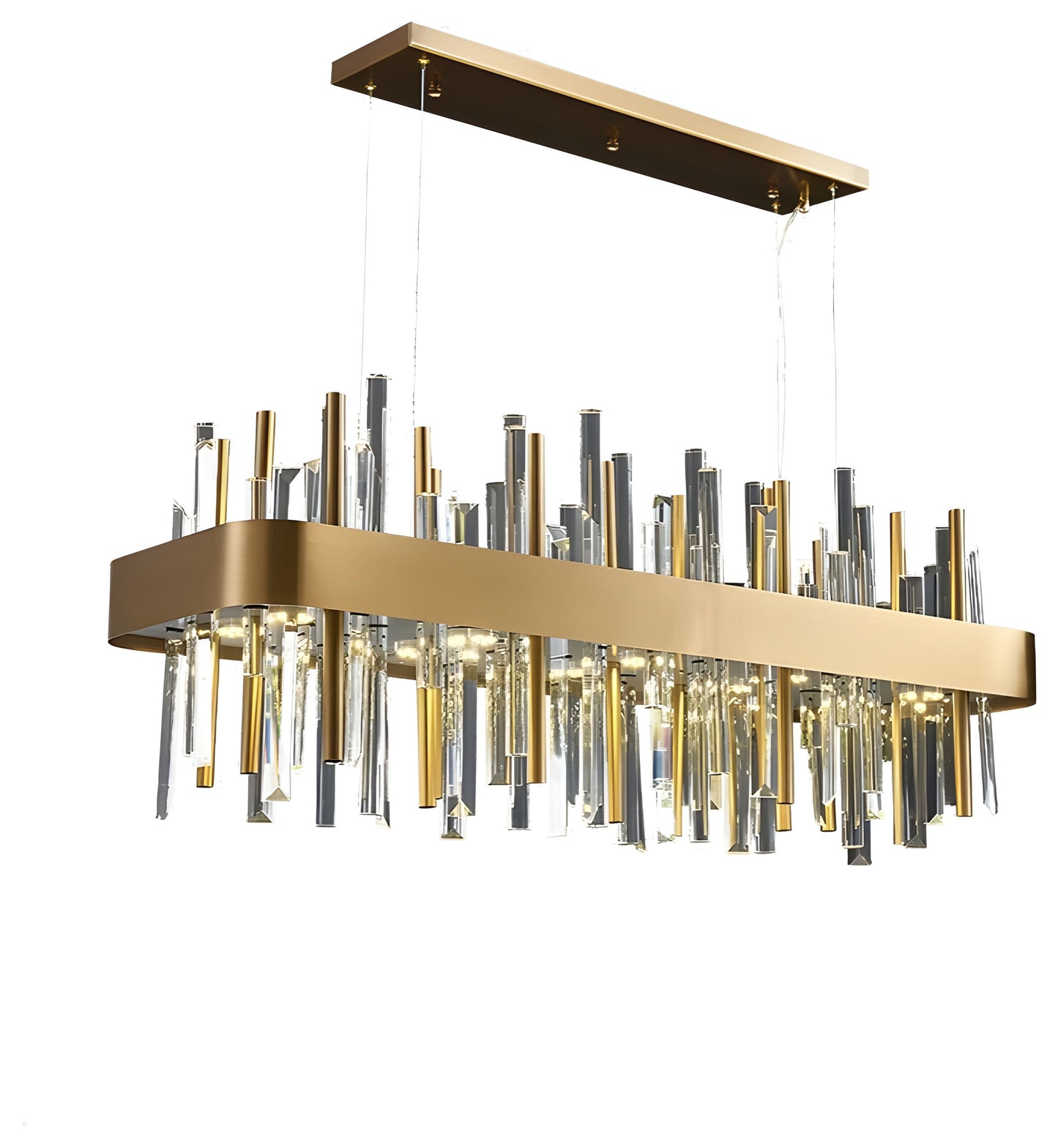 Gold And Black Rectangle Crystal Kitchen Chandelier, Brushed Gold, 43.3", Cool LightBy Miron Demid LLC