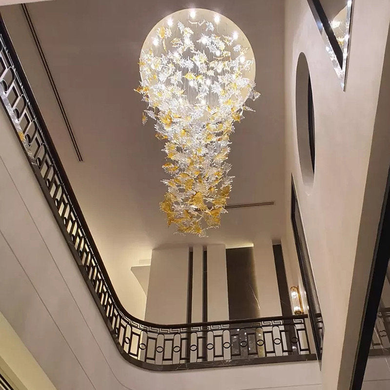 Hand Crafted Murano Style Glass Maple Leaves ChandelierBy Akari Lanterns