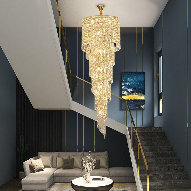 Crystal and Gold Luxury Cascading Staircase Chandelier, 27.6''By Miron Demid LLC