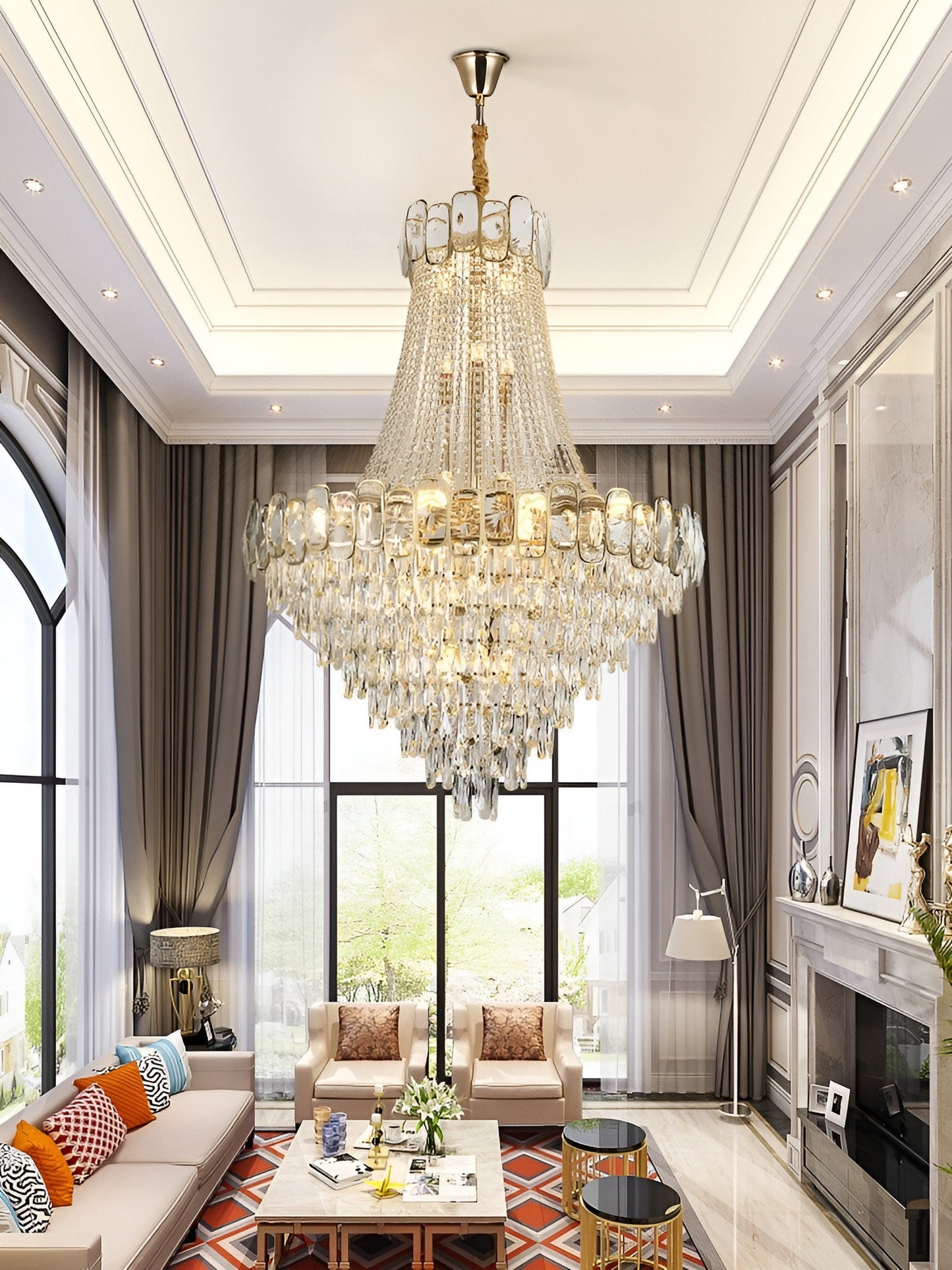 Roure | Large Classic Luxury Staircase Crystal Chandelier, 31.5"By Miron Demid LLC