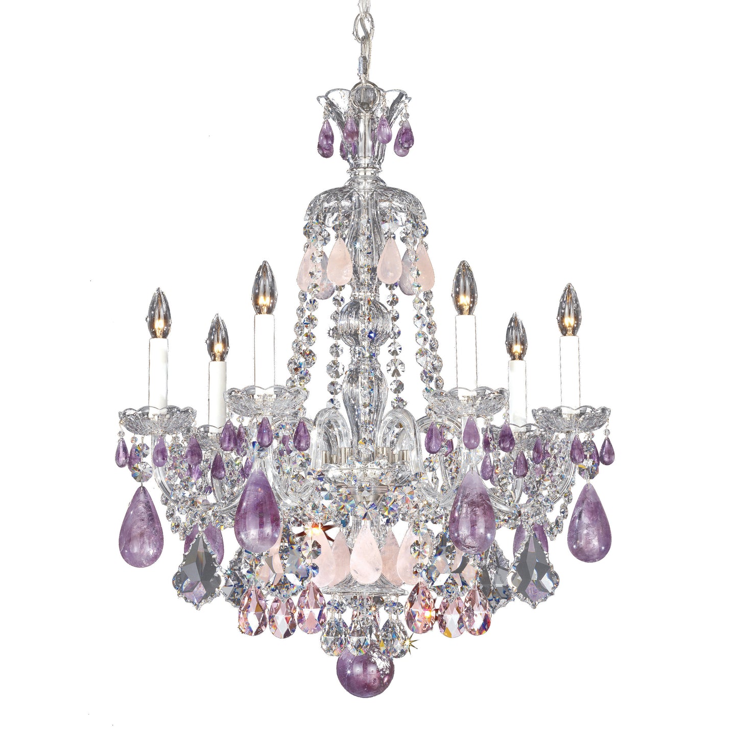 Hamilton Crystal 7 Light Chandelier Silver Amethyst Rose CrystalBy Schonbek