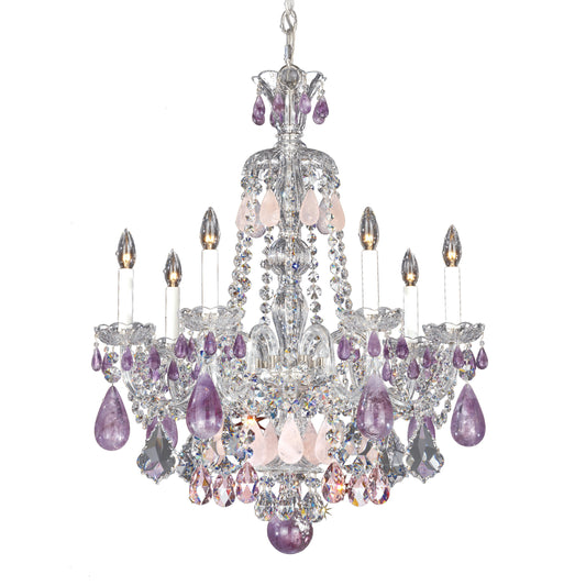 Hamilton Crystal 7 Light Chandelier Silver Amethyst Rose CrystalBy Schonbek
