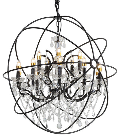 Black Cage Chandelier with Crystal Accents, Rustic BronzeBy Design Living