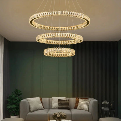 Hinwil | Ring Design Gold/Chrome Crystal Chandelier for Living Room, 39.4*31.5*23.6*15.8"By Miron Demid LLC