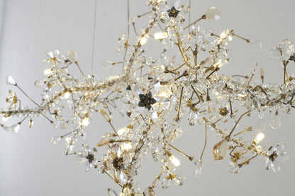 30-Light 70" Gold Stainless Steel Chandelier With Clear and Champagne CrystalsBy Design Living