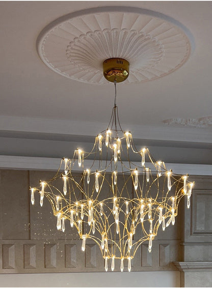 Cube Design Crystal LED Chandelier for Living Room, Bedroom, Gold, Dia39.4xh39.4", Warm Light, DimmableBy Miron Demid LLC