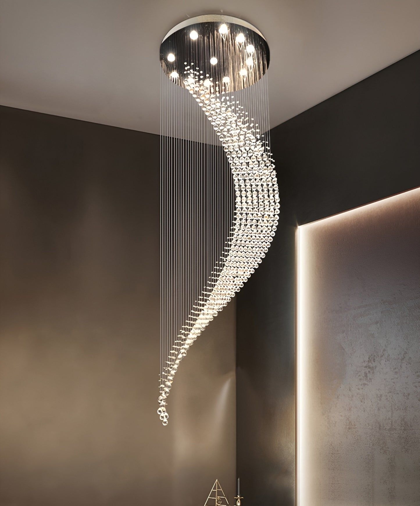 La Turbie | Duplex Spiral Moon Staircase Crystal Chandelier, 31.5"By Miron Demid LLC