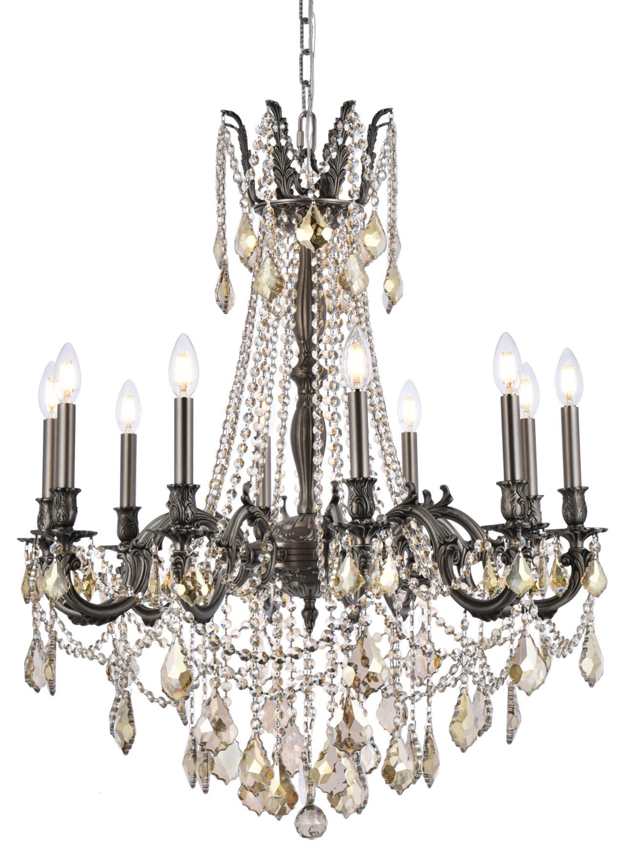 Elegant Lighting 9210D28-GT/RC Rosalia 10 Light 28"W Crystal - PewterBy Elegant Furniture & Lighting