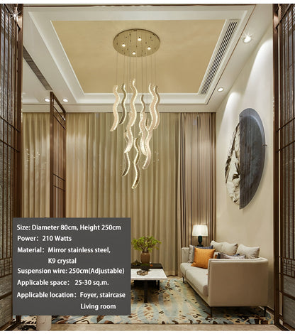 Menaggio | Gold Crystal Wave Light Fixture, Gold, 47.2'' (17 Lights)By Miron Demid LLC