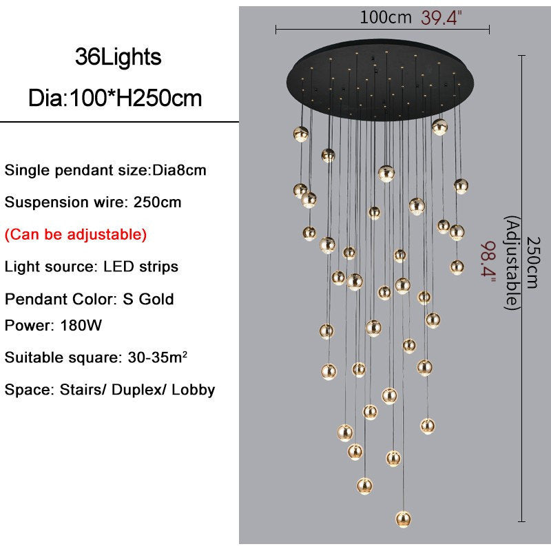 MIRODEMI? Laigueglia | Crystal LED Chandelier with Hanging Balls, Gold, 36 Lights, Cool Light, Non-DimmableBy Miron Demid LLC