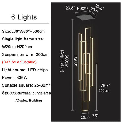 Lavagna | Ultramodern Rectangle Hanging LED Chandelier, Black, 6 Lights (H196.9"), Warm Light, DimmableBy Miron Demid LLC
