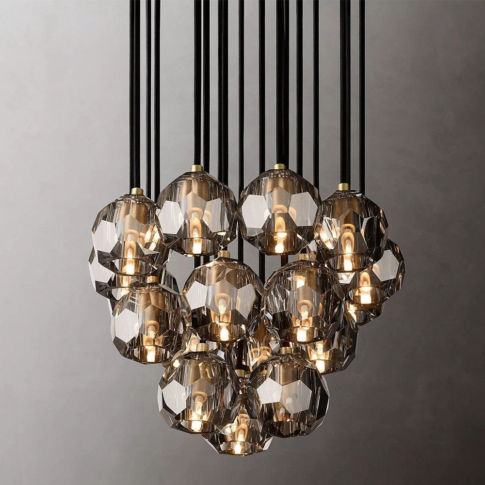 MIRODEMI? Consegudes | Round Grey LED Cut Crystal Ceiling Chandelier, Brass Finish, 19 LightsBy Miron Demid LLC