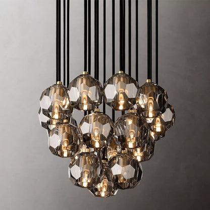 MIRODEMI? Consegudes | Round Grey LED Cut Crystal Ceiling Chandelier, Brass Finish, 19 LightsBy Miron Demid LLC