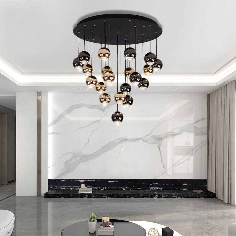 MIRODEMI? Laigueglia | Crystal LED Chandelier with Hanging Balls, Black + Gold, 24 Lights, Cool Light, Non-DimmableBy Miron Demid LLC