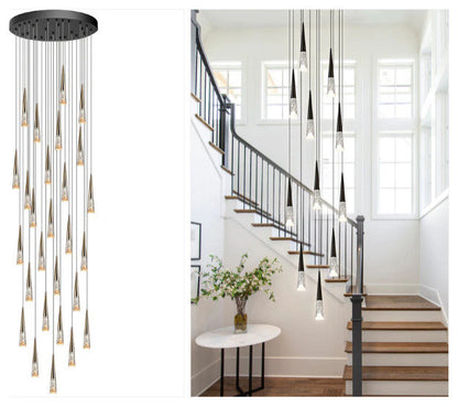 Modern Simple Crystal Staircase Chandelier Light, D24", BlackBy Akari Lanterns