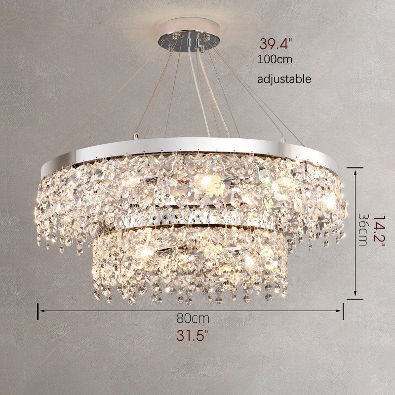 Modern Chrome Crystal LED Chandelier for Dining Room, Kitchen, Dia31.4xh14.1+39.4", 2 Rings, Warm LightBy Miron Demid LLC