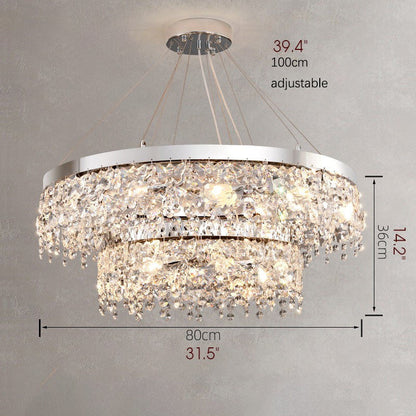 Modern Chrome Crystal LED Chandelier for Dining Room, Kitchen, Dia31.4xh14.1+39.4", 2 Rings, Warm LightBy Miron Demid LLC