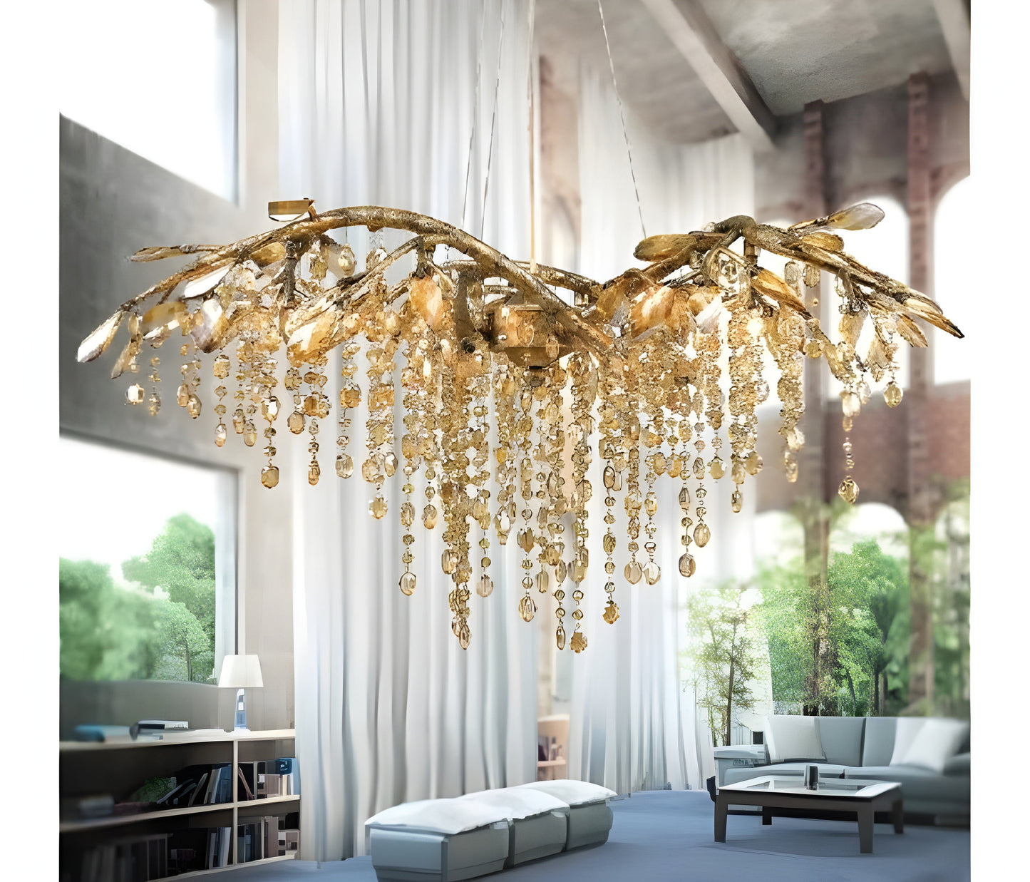Alfiano Natta | Luxury Gold/Chrome Vintage Crystal Hanging Lamp For Living Room, Gold, Dia26.8"By Miron Demid LLC