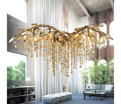 Alfiano Natta | Luxury Gold/Chrome Vintage Crystal Hanging Lamp For Living Room, Gold, Dia26.8"By Miron Demid LLC