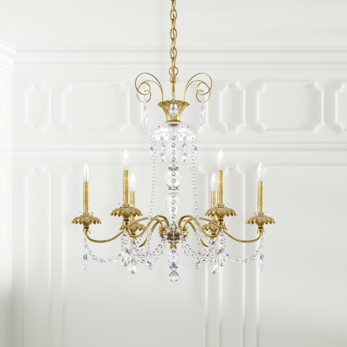 Schonbek At1006N-22H 6 Light Crystal Chandelier, Heirloom GoldBy Schonbek