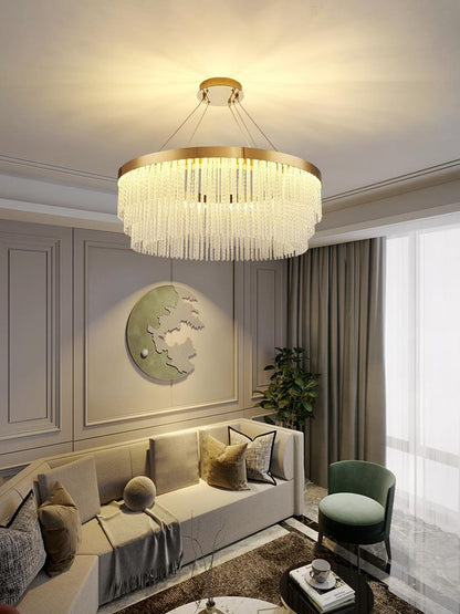 Zapponeta | Round/Oval Crystal Gold Chandelier for Bedroom, Dia31.5"By Miron Demid LLC