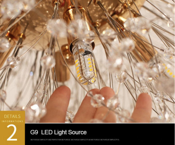 Crystal Dandelion Chandelier Lighting, Gold, D30"By Akari Lanterns