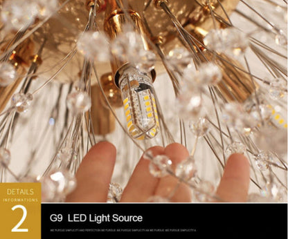 Crystal Dandelion Chandelier Lighting, Gold, D30"By Akari Lanterns