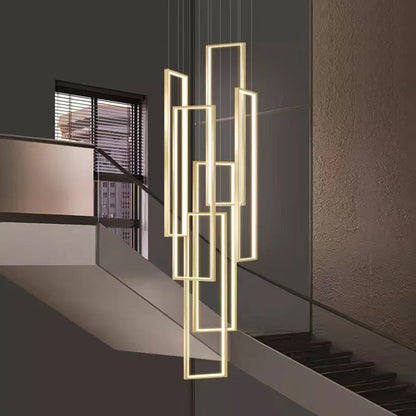 Lavagna | Ultramodern Rectangle Hanging LED Chandelier, Gold, 6 Lights (H196.9"), Cool Light, DimmableBy Miron Demid LLC