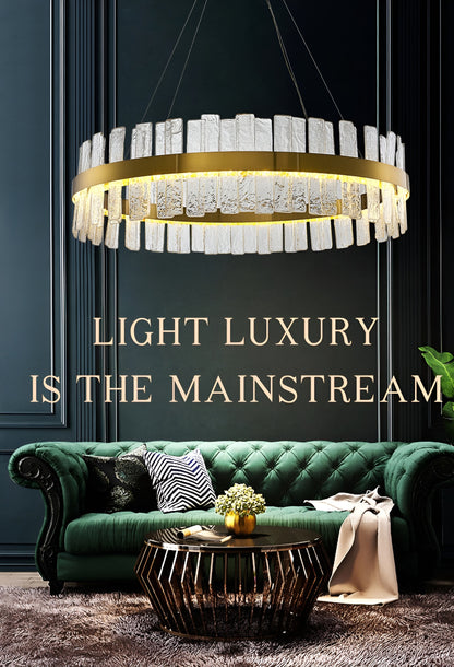 Ieper | Gold Glass Round Led Chandelier for Living Room, 31"By Miron Demid LLC