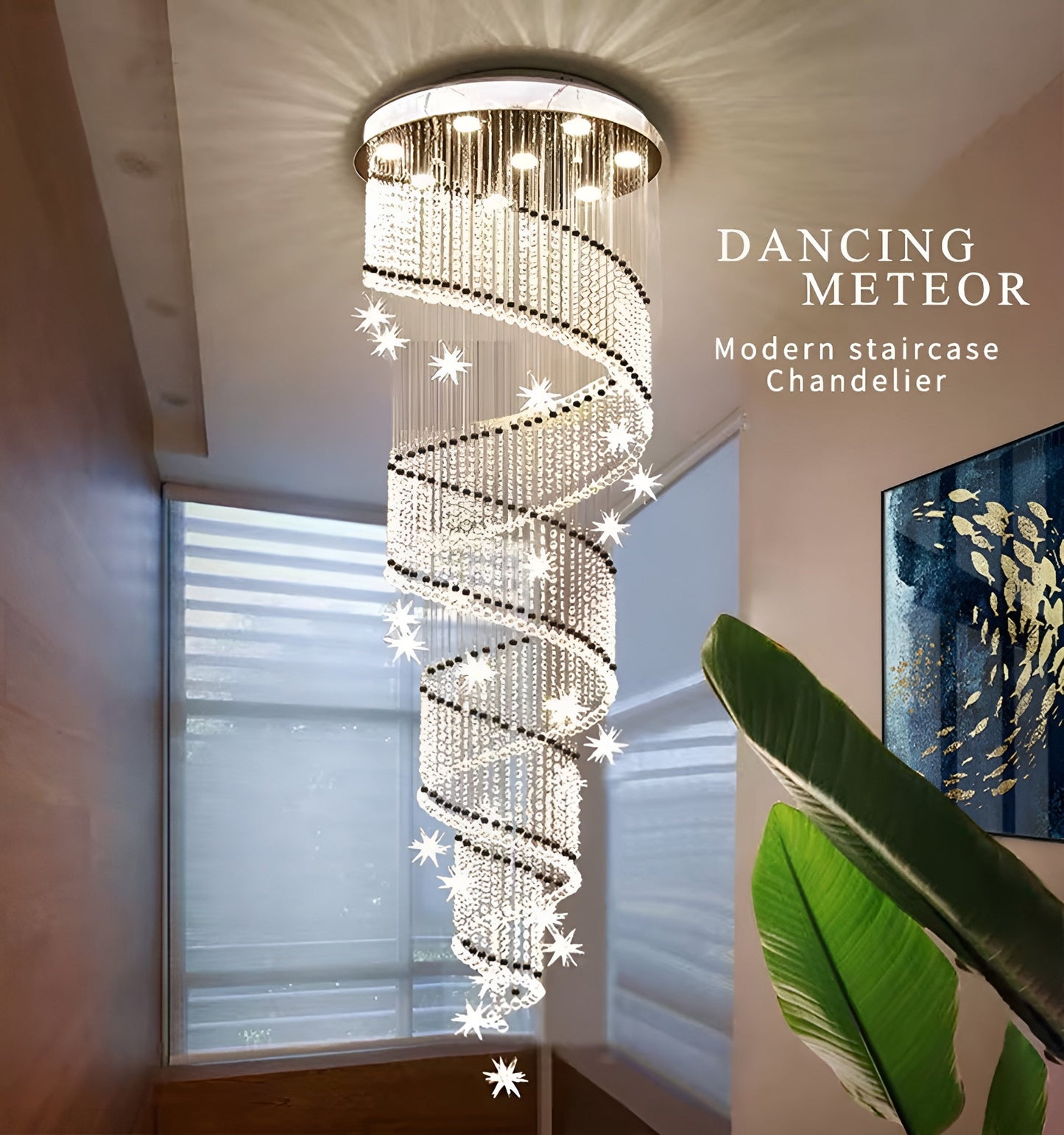 Revest-les-Roches | Meteor Star Crystal Spiral Ceiling Chandelier, 31.5"By Miron Demid LLC