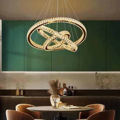 Hinwil | Ring Design Gold/Chrome Crystal Chandelier for Living Room, 39.4*31.5*23.6*15.8"By Miron Demid LLC