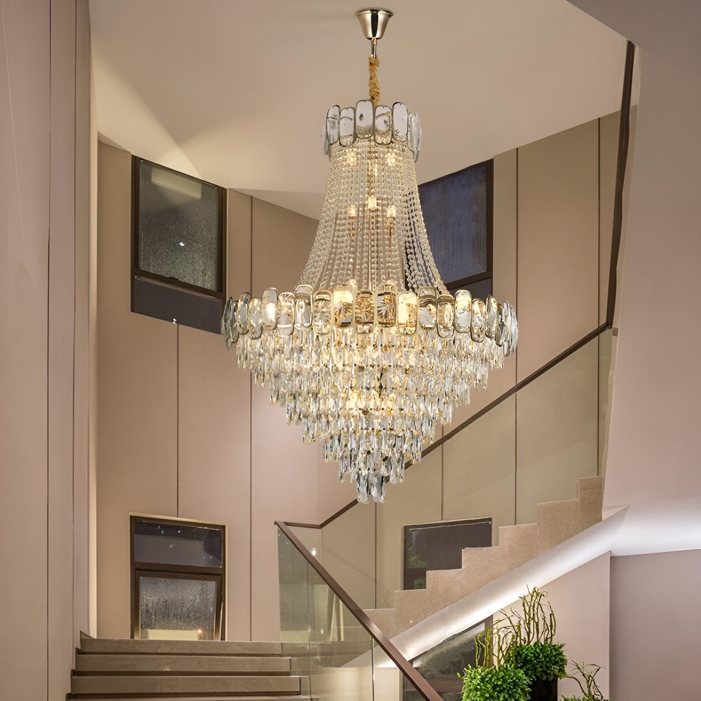 Roure | Large Classic Luxury Staircase Crystal Chandelier, 31.5"By Miron Demid LLC