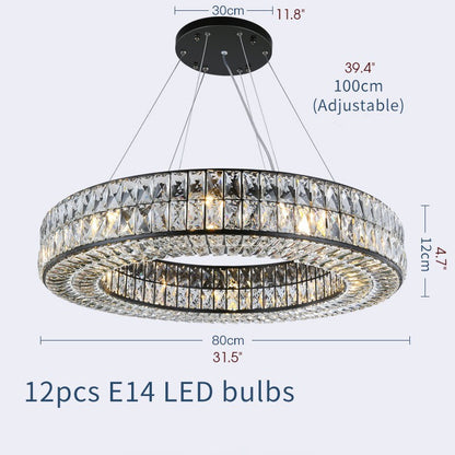 Inzago | Luxury Hanging Black Crystal Chandelier For Living Room, Dining Room, Dia31.5xh4.7", Cool Light, Non-DimmableBy Miron Demid LLC