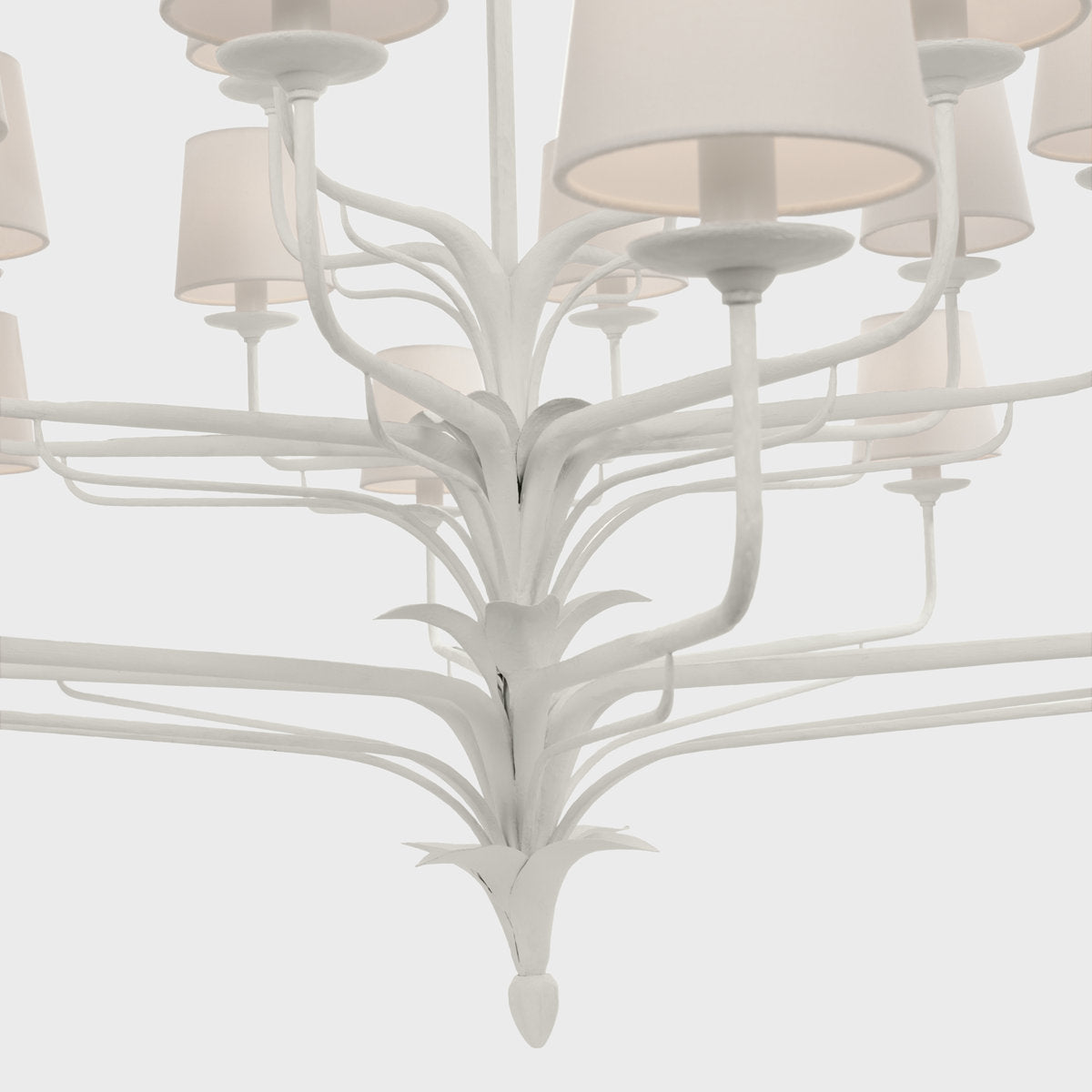 Amalfi 50" Three-Tiered Chandelier in Plaster White with Linen Shades