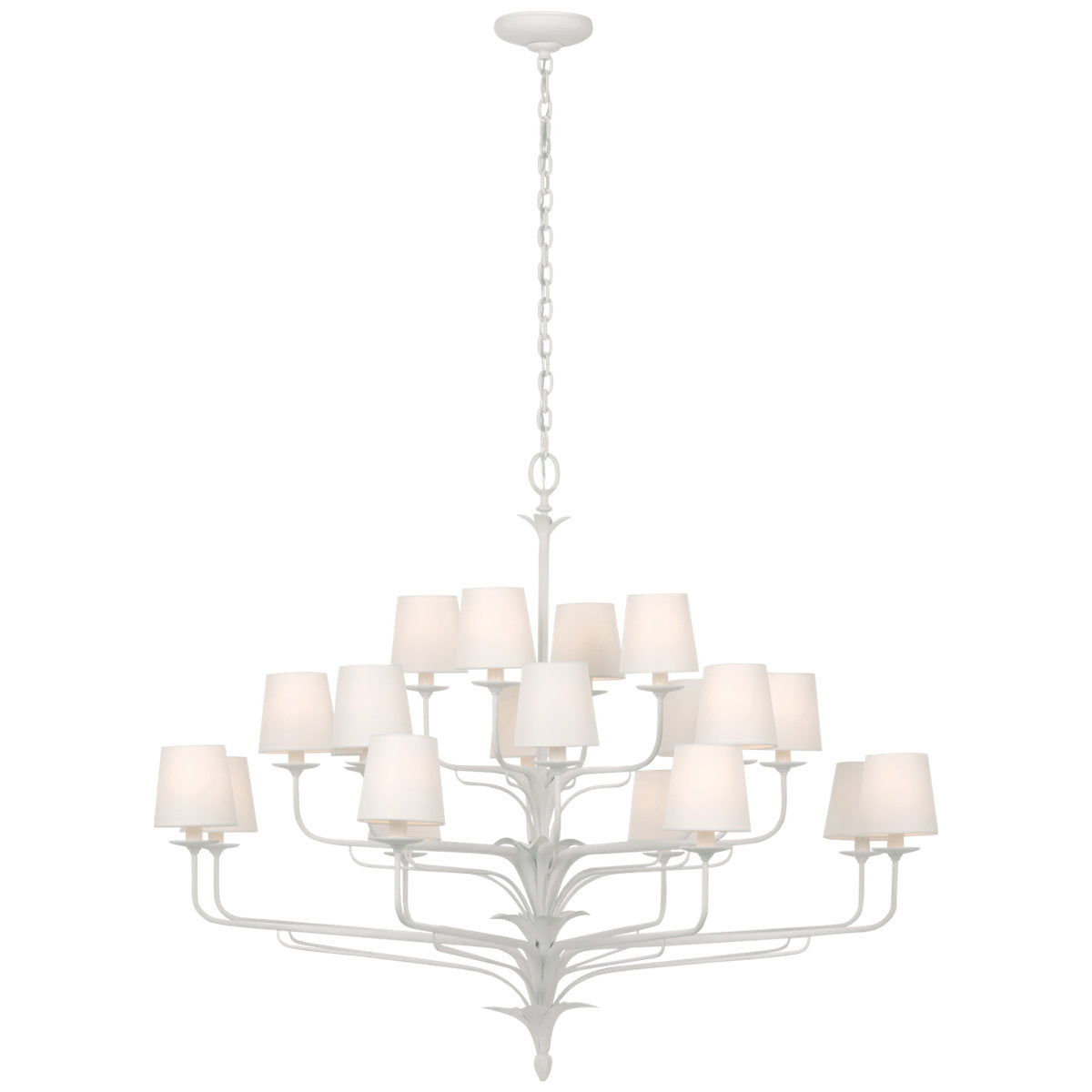 Amalfi 50" Three-Tiered Chandelier in Plaster White with Linen Shades