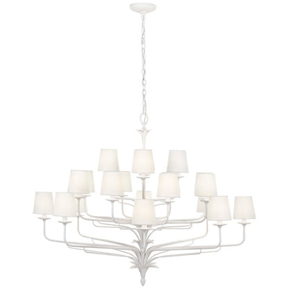 Amalfi 50" Three-Tiered Chandelier in Plaster White with Linen Shades