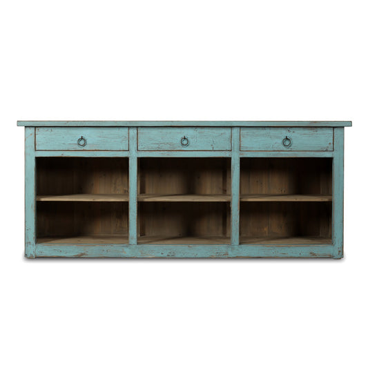 Approx. 91 Inches Wide  Counter Table with Three Drawers Distressed Blue