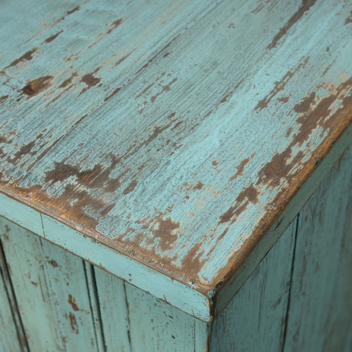 Approx. 91 Inches Wide  Counter Table with Three Drawers Distressed Blue