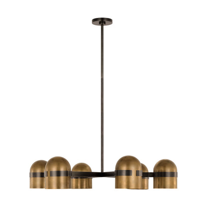 Avroko Octavia 6-light chandelier in blackened bronze finish with bright worn brass shades