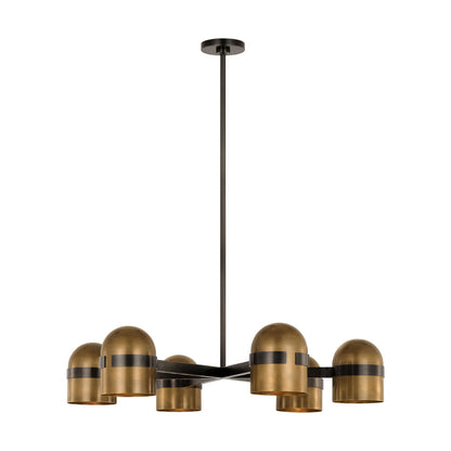 Avroko Octavia 6-light chandelier in blackened bronze finish with bright worn brass shades