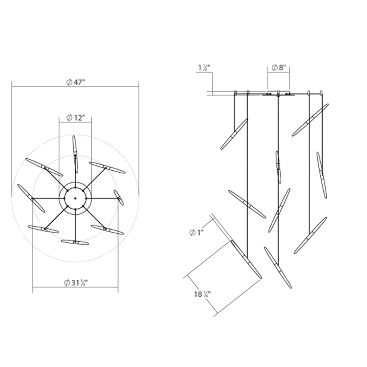 Ballet 9 - Light LED Chandelier