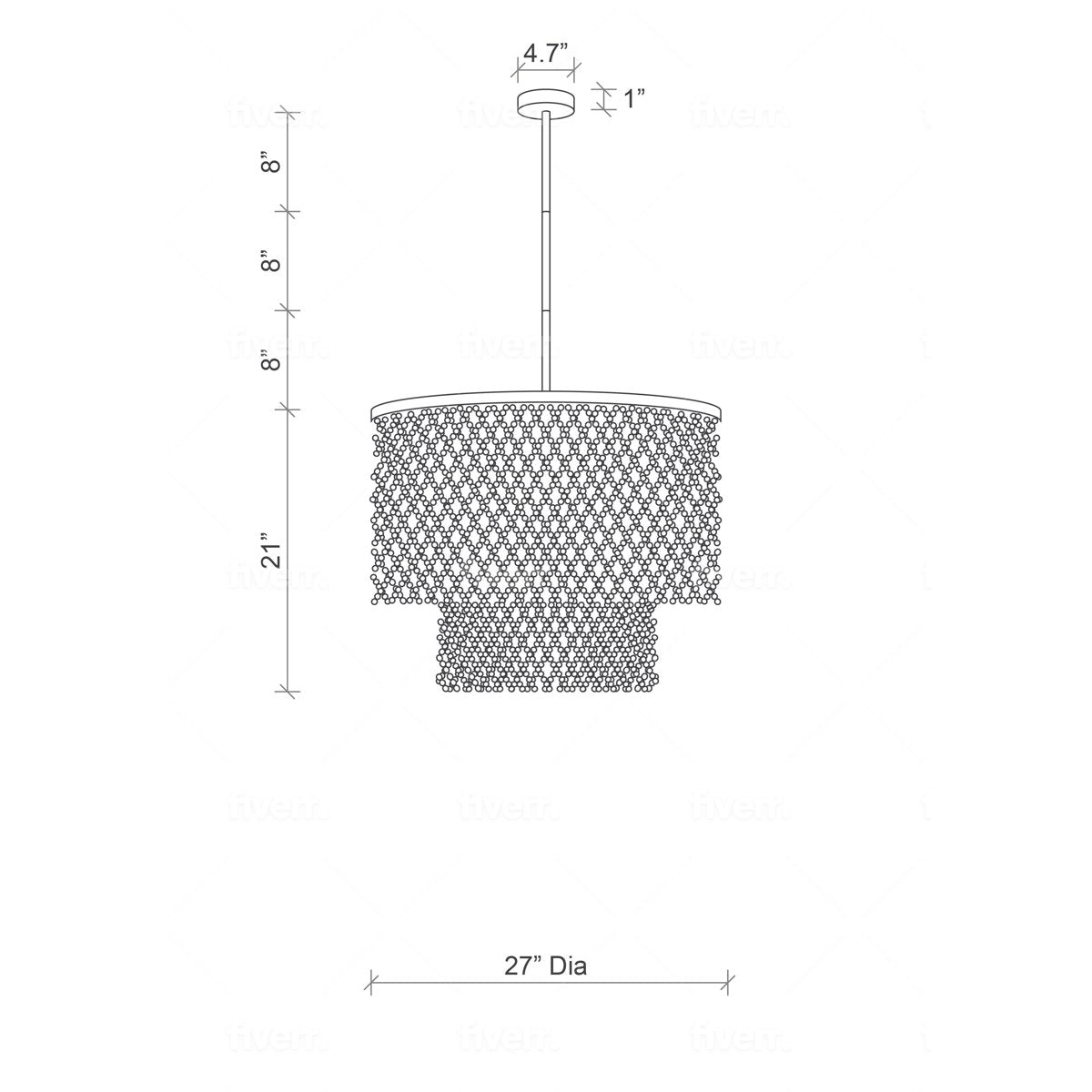 Beaded Imfibinga Bead 3-Tier Chandelier