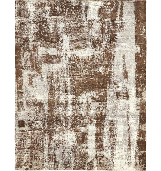 Brown Modern Wool Silk Blend Rug - 7'11"x 10'