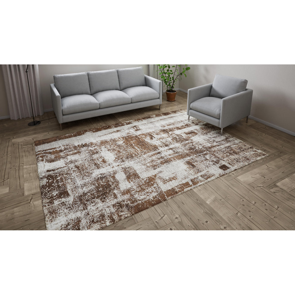 Brown Modern Wool Silk Blend Rug - 7'11"x 10'