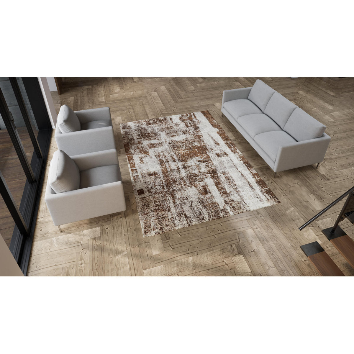 Brown Modern Wool Silk Blend Rug - 7'11"x 10'