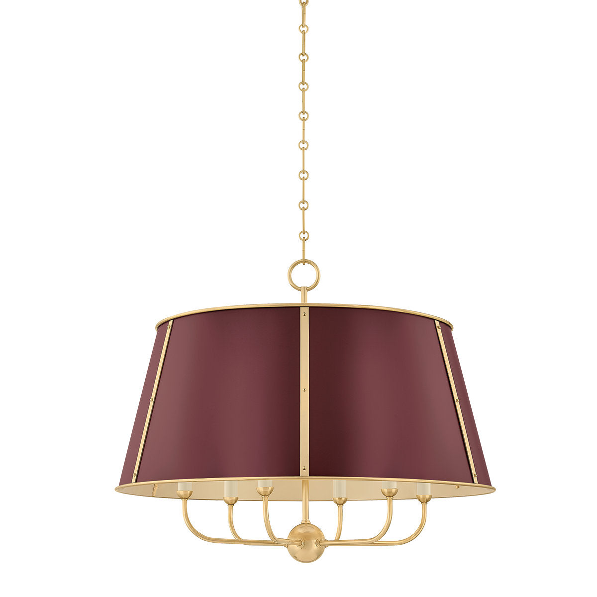 Cambridge Chandelier in Aged Brass/Soft Crimson by Mark D. Sikes
