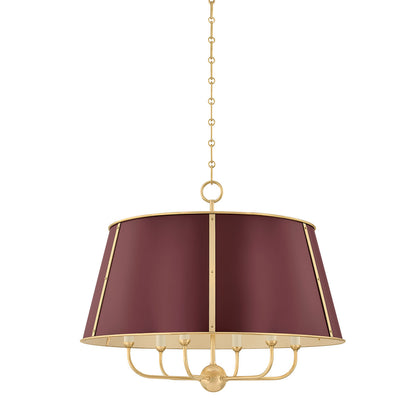 Cambridge Chandelier in Aged Brass/Soft Crimson by Mark D. Sikes