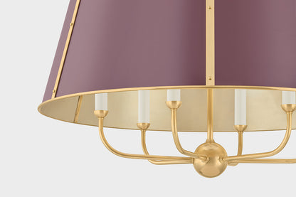 Cambridge Chandelier in Aged Brass/Soft Crimson by Mark D. Sikes